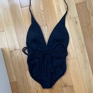 Seafolly one piece halter bathing suit with deep V